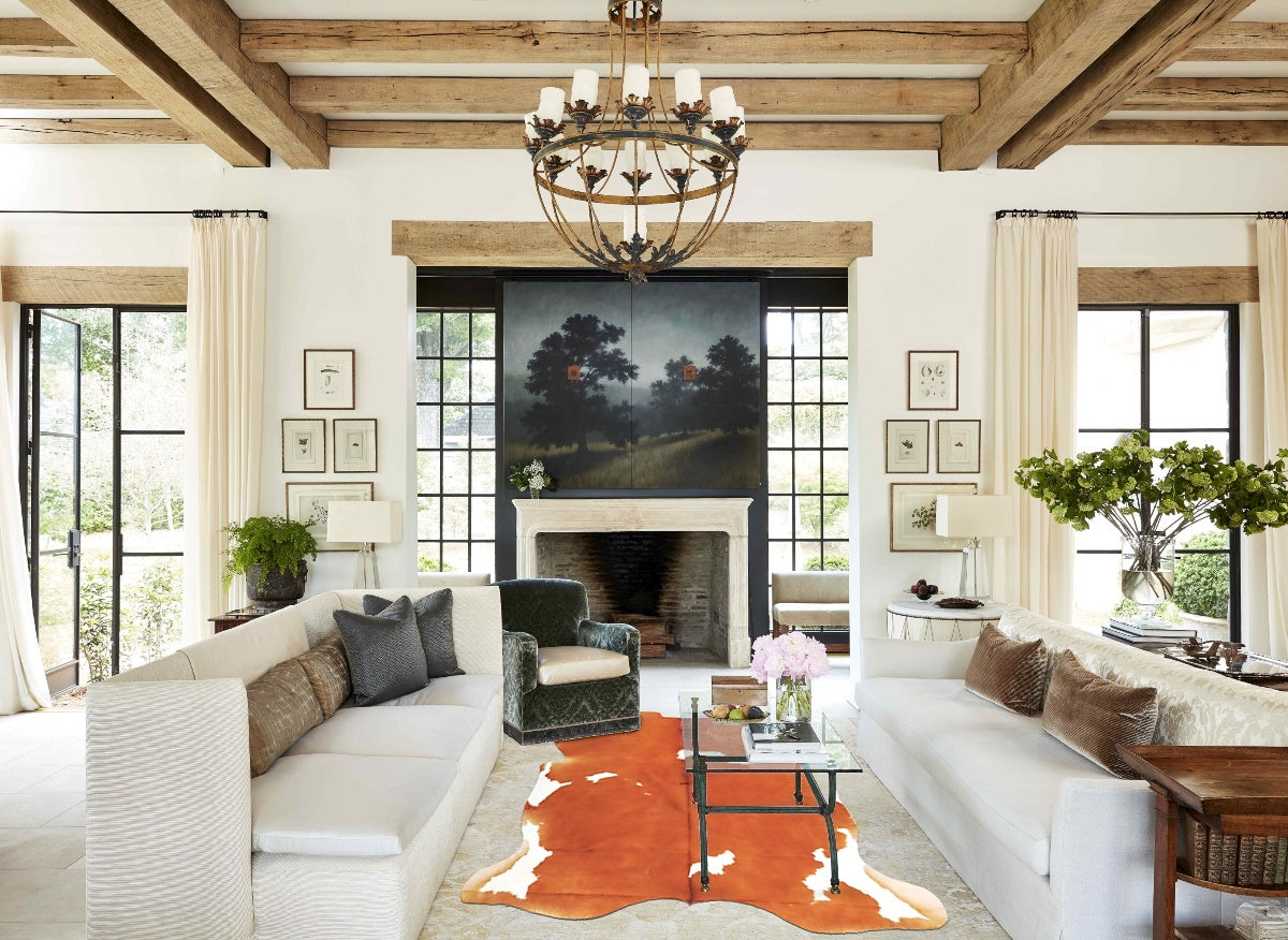 Brown and White X-Large European Cowhide Rug 7'6"H x 6'2"W #B5482 by Hudson Hides