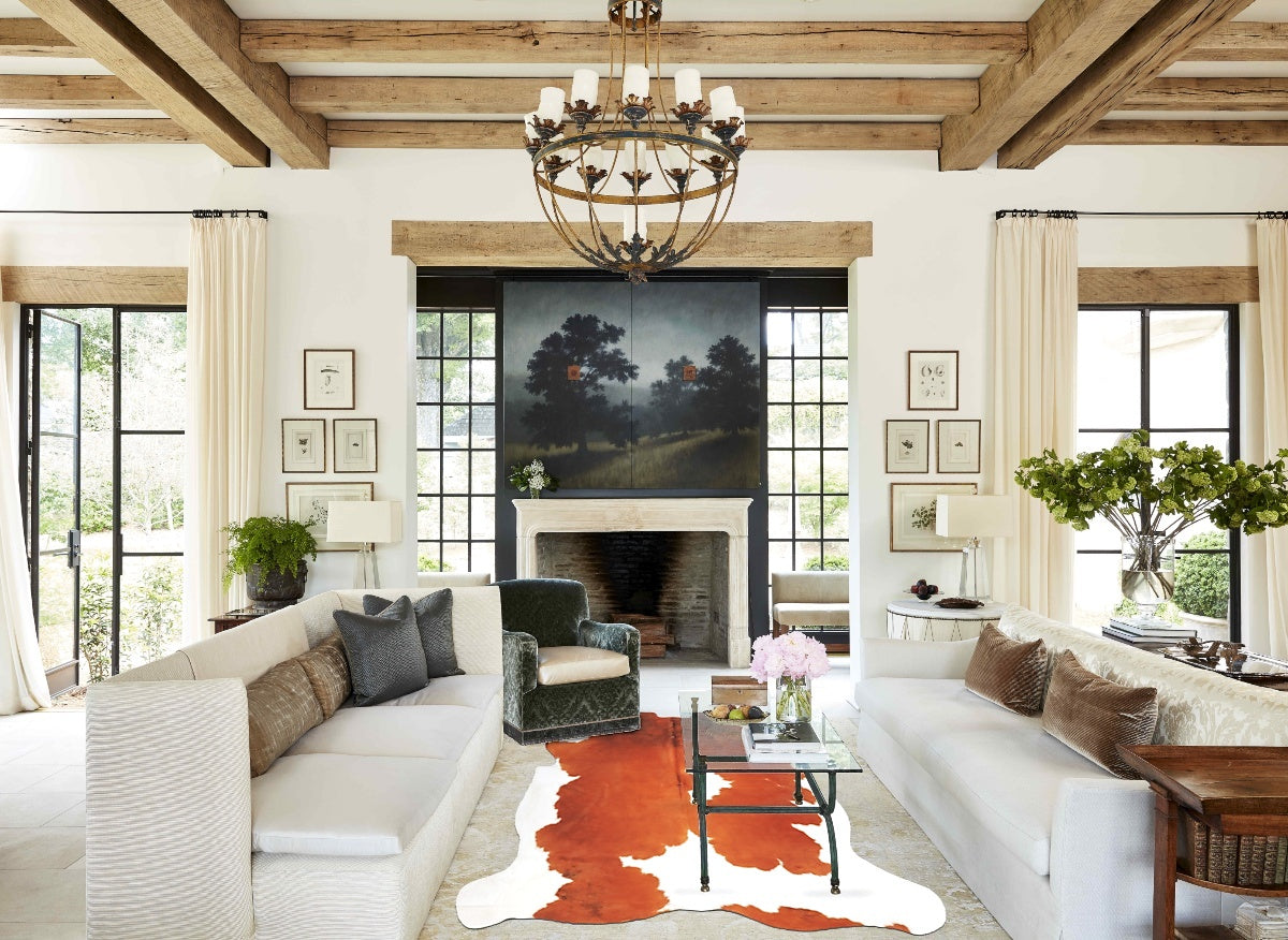 Brown and White X-Large European Cowhide Rug 7'3"H x 6'6"W #B5749 by Hudson Hides