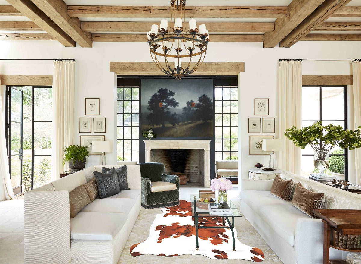 Brown and White X-Large European Cowhide Rug 6'9"H x 6'3"W #B5813 by Hudson Hides