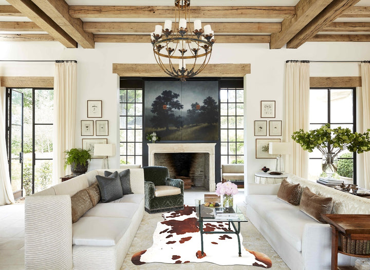 Brown and White X-Large European Cowhide Rug 6'8"H x 5'11"W #B5820 by Hudson Hides