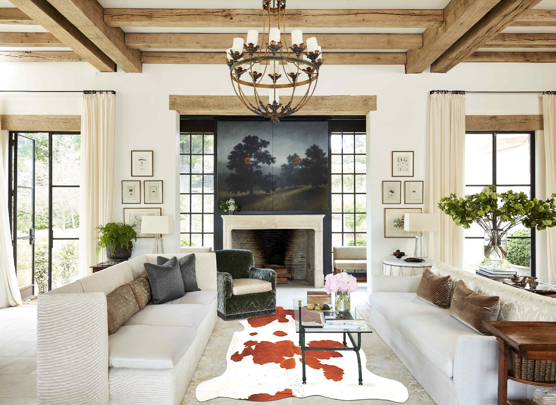 Brown and White XX-Large European Cowhide Rug 7'2"H x 7'0"W #B5844 by 