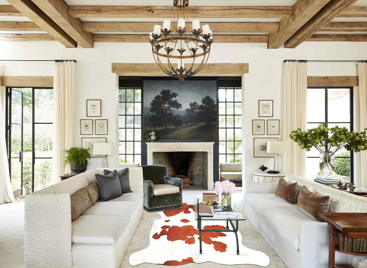 Brown and White XX-Large European Cowhide Rug 7'2"H x 7'0"W #B5844 by Hudson Hides