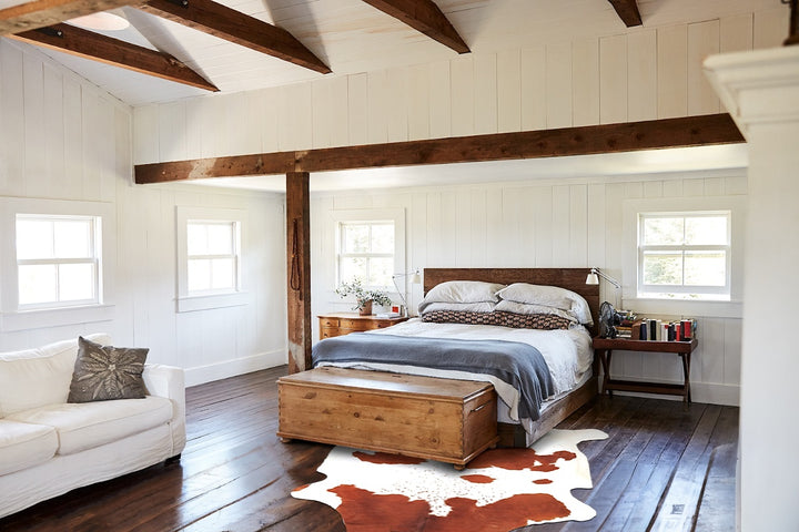Brown and White XX-Large European Cowhide Rug 7'2"H x 7'0"W #B5844 by Hudson Hides
