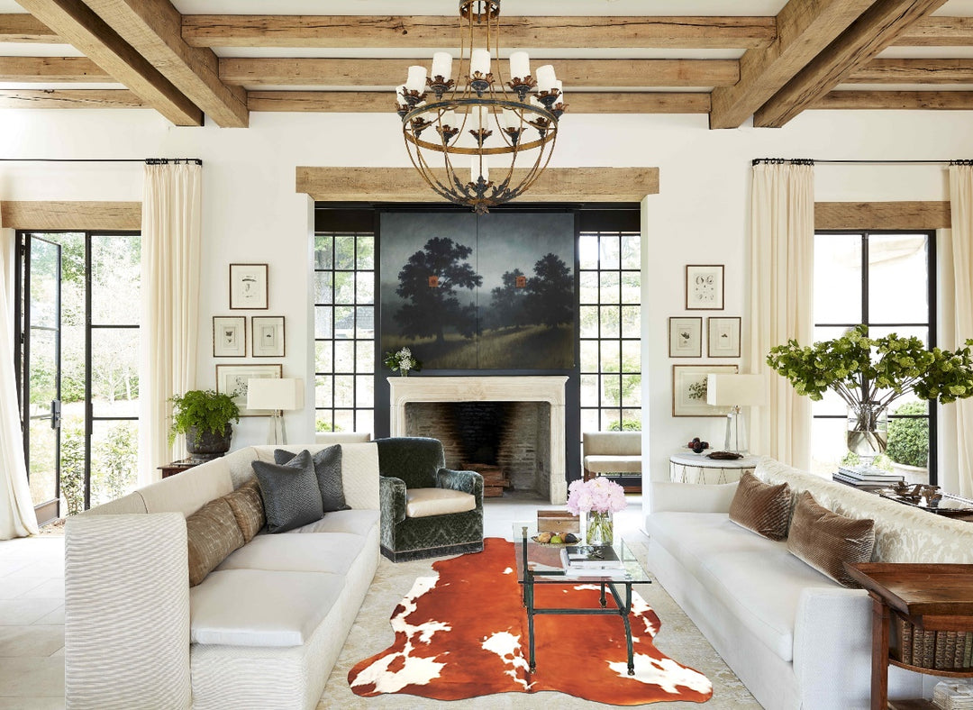 Brown and White X-Large European Cowhide Rug 7'1"H x 5'9"W #B5932 by H
