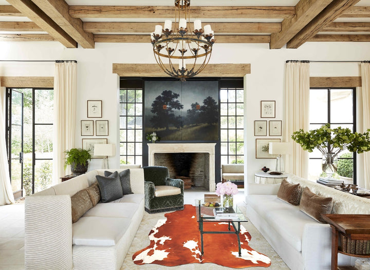 Brown and White X-Large European Cowhide Rug 7'1"H x 5'9"W #B5932 by Hudson Hides