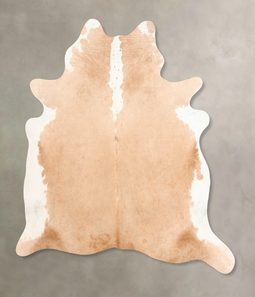 Beige and White X-Large Brazilian Cowhide Rug 7'4"H x 6'5"W #B6999 by Hudson Hides