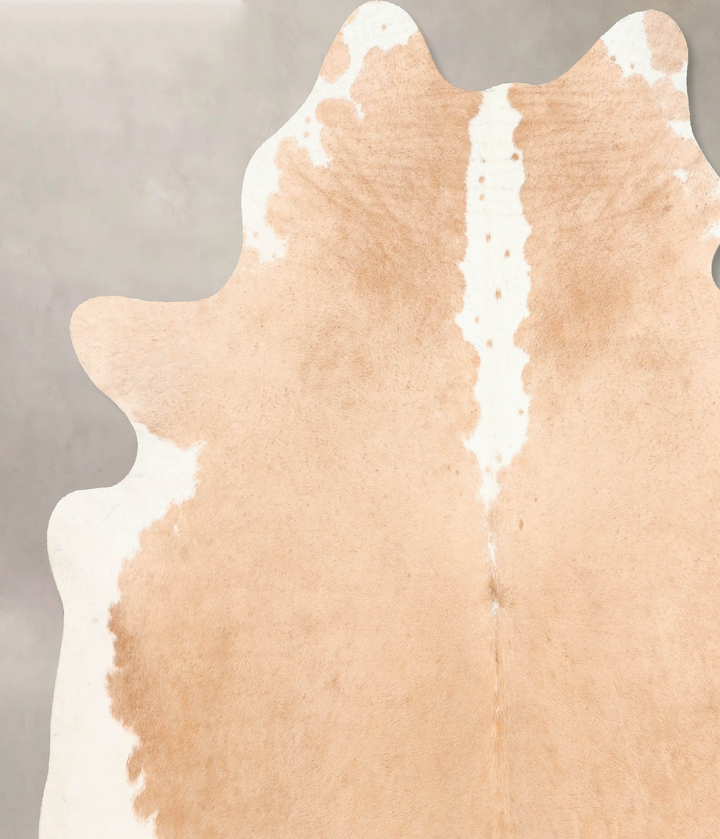 Beige and White X-Large Brazilian Cowhide Rug 7'4"H x 6'5"W #B6999 by Hudson Hides