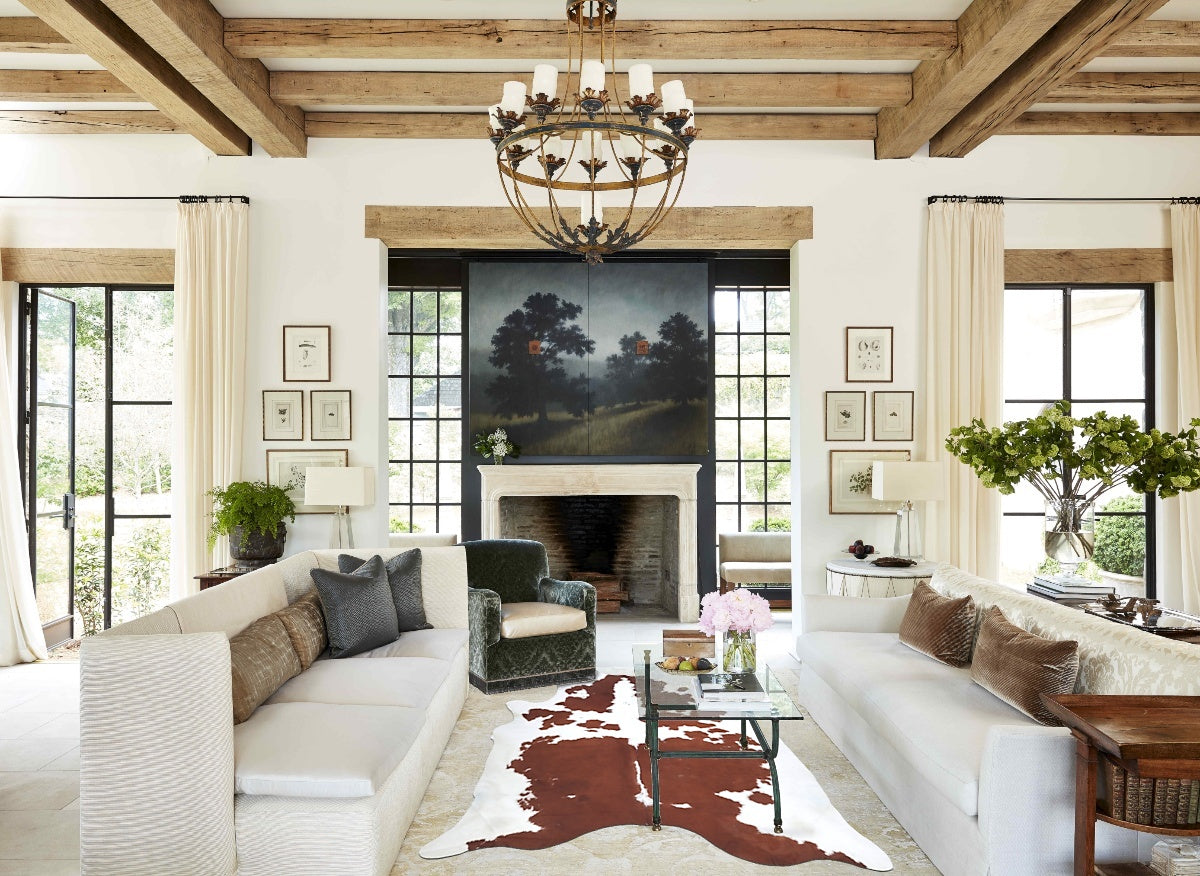 Brown and White X-Large Brazilian Cowhide Rug 7'6"H x 6'5"W #B8187 by Hudson Hides
