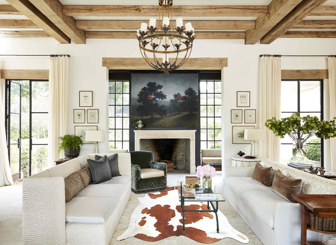Brown and White X-Large Brazilian Cowhide Rug 7'1"H x 6'8"W #B8189 by 