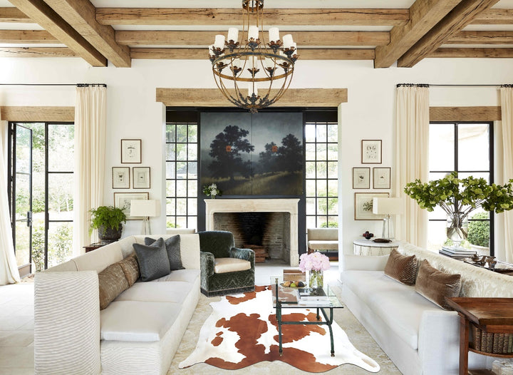 Brown and White X-Large Brazilian Cowhide Rug 7'1"H x 6'8"W #B8189 by Hudson Hides