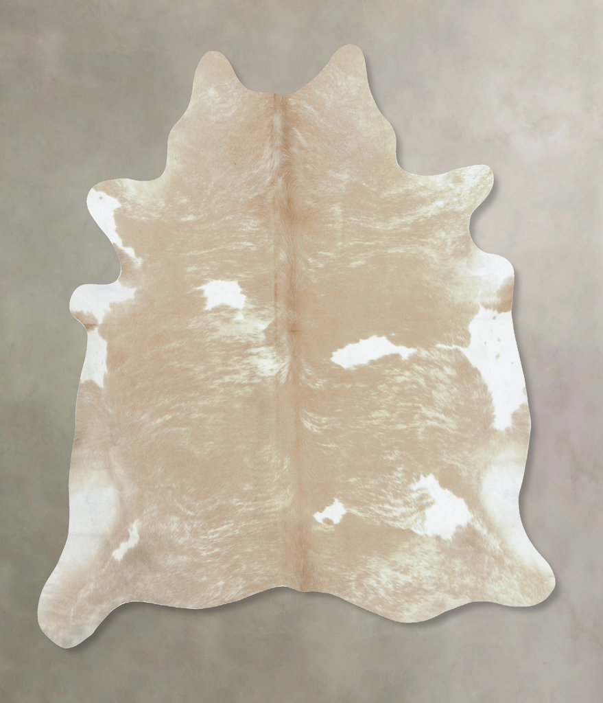 Beige and White XX-Large Brazilian Cowhide Rug 7'7"H x 6'9"W #B8683 by Hudson Hides