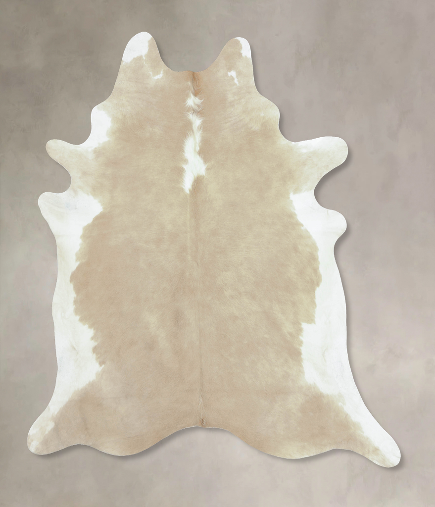 Beige and White X-Large Brazilian Cowhide Rug 7'7"H x 6'4"W #B8829 by Hudson Hides