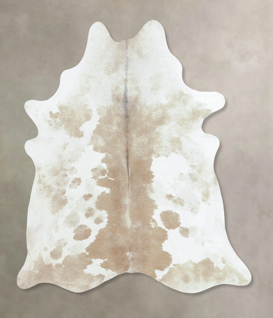 Beige and White X-Large Brazilian Cowhide Rug 7'7"H x 6'6"W #B8866 by Hudson Hides