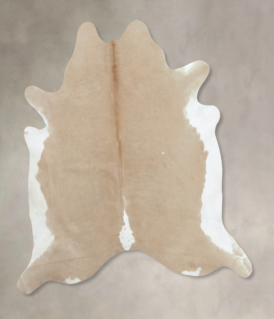 Beige and White X-Large Brazilian Cowhide Rug 7'3"H x 6'8"W #B8883 by Hudson Hides