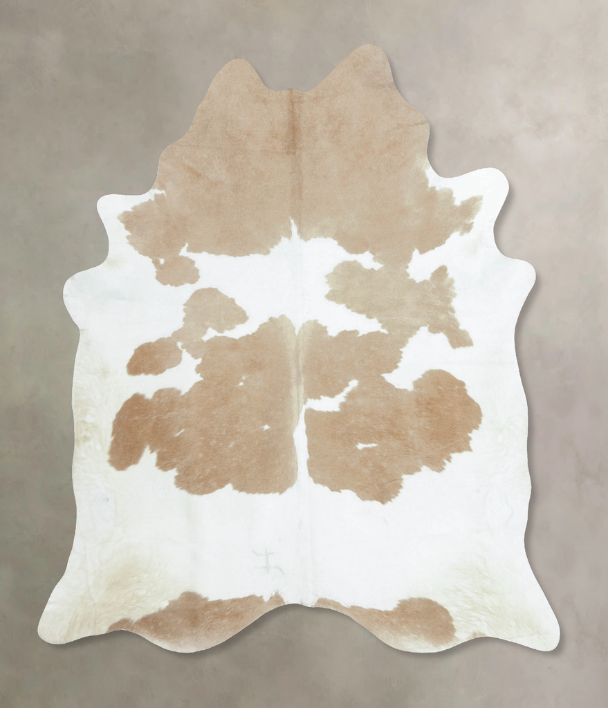 Beige and White X-Large Brazilian Cowhide Rug 7'8"H x 6'6"W #B8919 by Hudson Hides