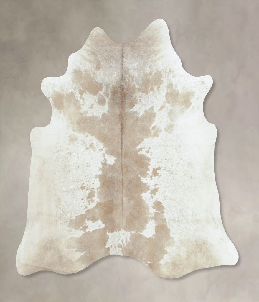 Beige and White X-Large Brazilian Cowhide Rug 6'11"H x 6'6"W #B8920 by Hudson Hides