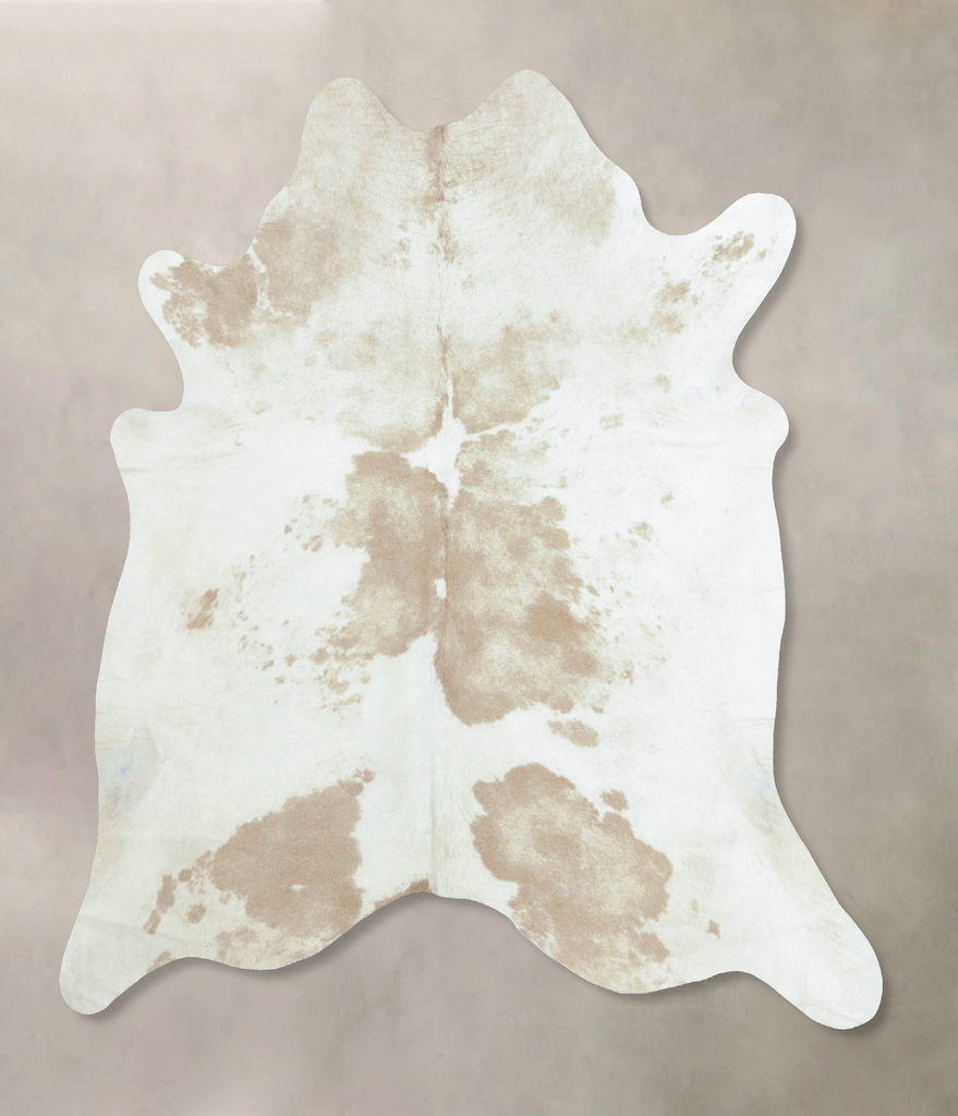 Beige and White X-Large Brazilian Cowhide Rug 7'2"H x 6'9"W #B8933 by Hudson Hides