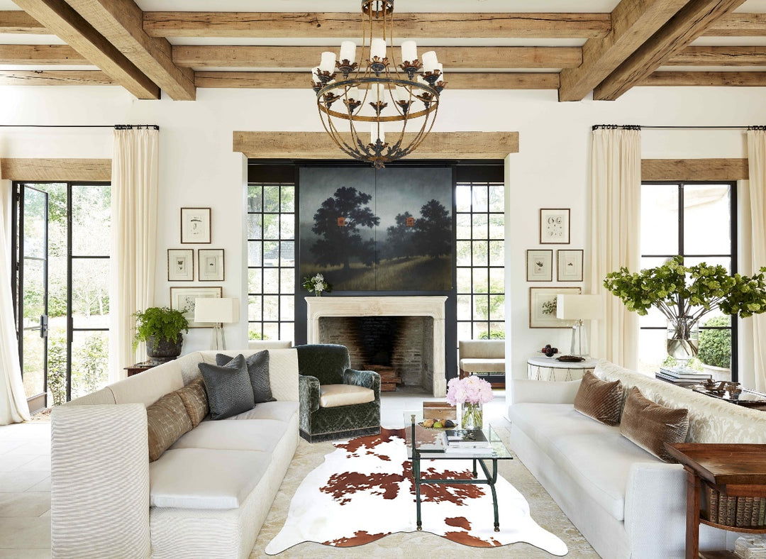 Brown and White X-Large Brazilian Cowhide Rug 7'6"H x 6'5"W #B9464 by 