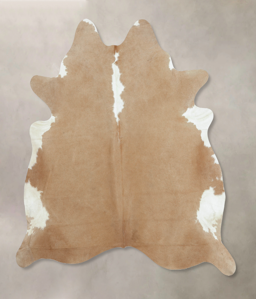 Beige and White XX-Large Brazilian Cowhide Rug 7'9"H x 7'2"W #B9497 by Hudson Hides