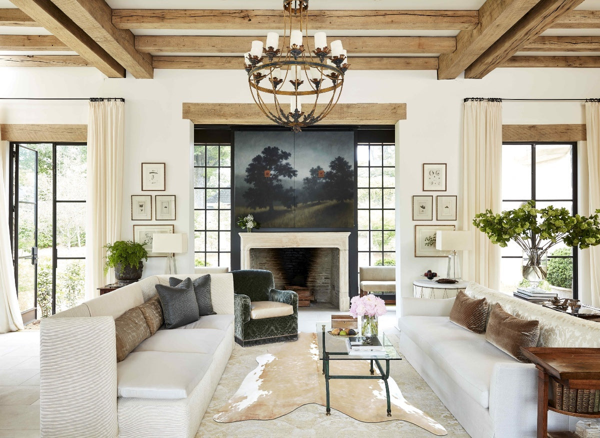Beige and White XX-Large Brazilian Cowhide Rug 7'6"H x 7'0"W #B9756 by Hudson Hides