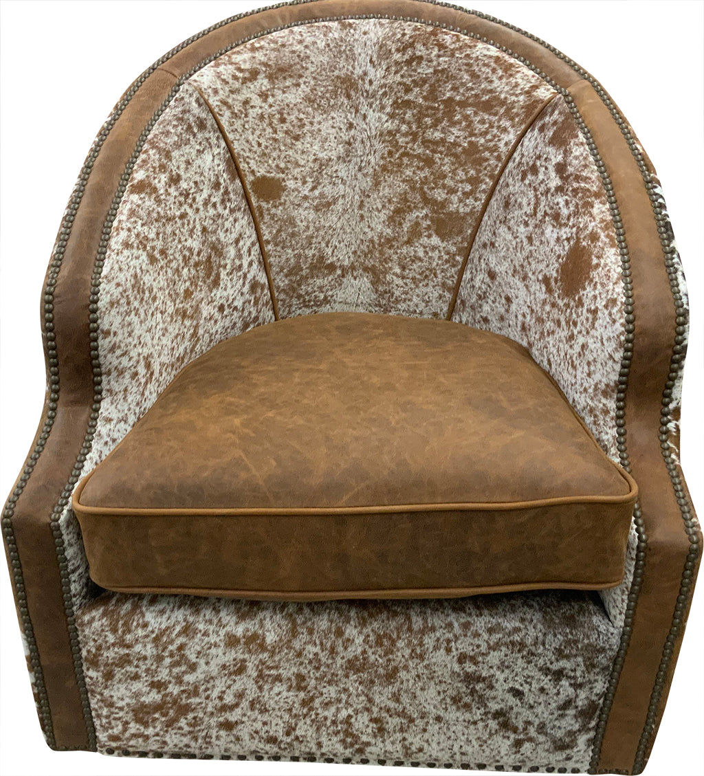 Longhorn Western Cowhide Barrel Swivel Glider
