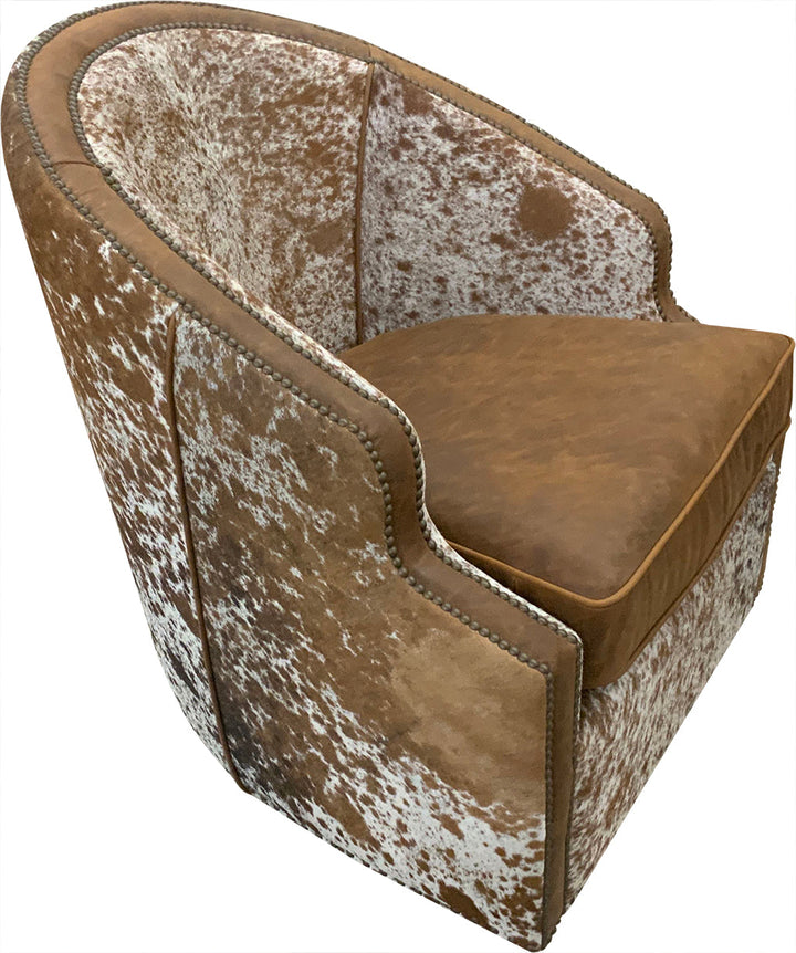 Longhorn Western Cowhide Barrel Swivel Glider