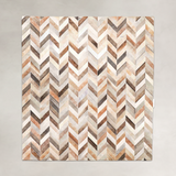 Grey with Beige Chevron Brazilian Cowhide Patchwork Rug by Hudson Hides
