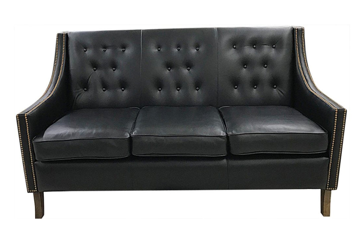 Contemporary Tufted Black Leather Sofa