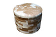 Cowhide 24" Round Patchwork Ottoman - light brown