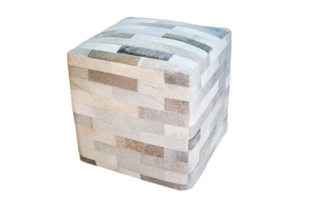 Cowhide Cube Patchwork Ottoman - Gray