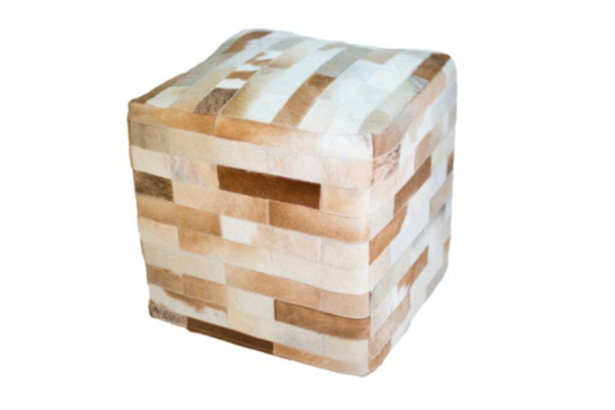 Cowhide Cube 18" Patchwork Ottoman - Light Brown