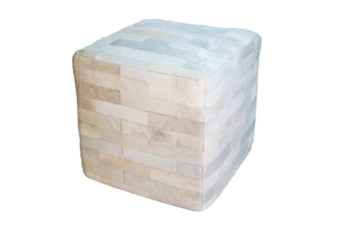 Cowhide cube patchwork Ottoman - white