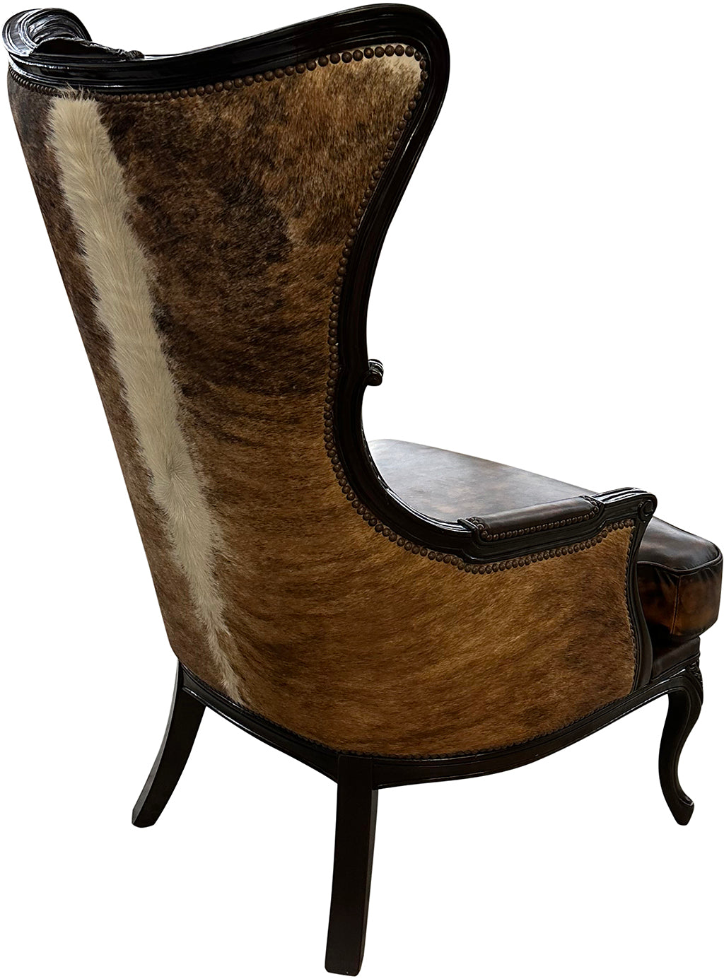 Curved Flared tufted Leather & Cowhide Wingback Chair
