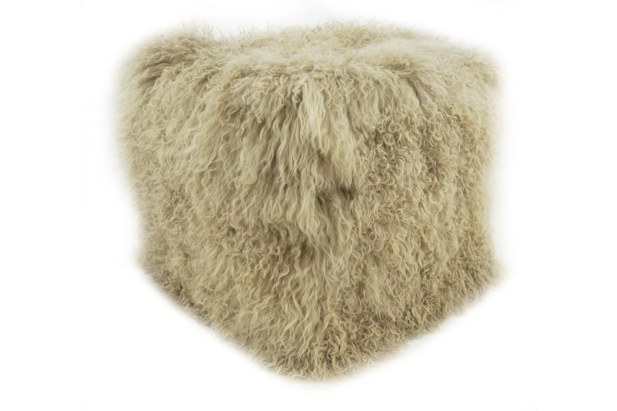 Tibetan Square 18" Pouf Ottoman Champagne