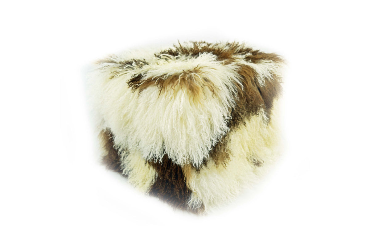 Tibetan Square 18" Pouf Ottoman Natural Black & White