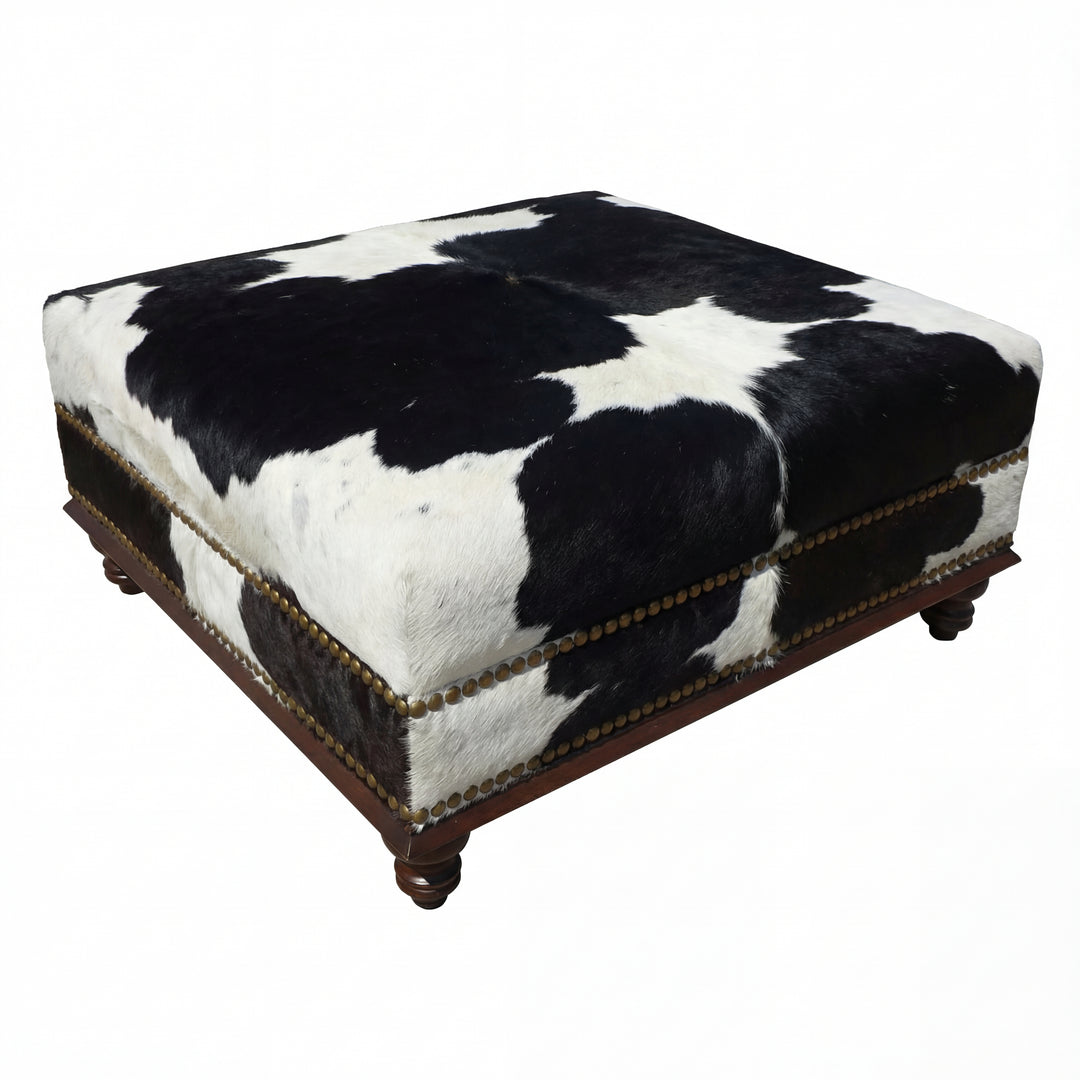 Custom Cowhide Ottoman - Black and White