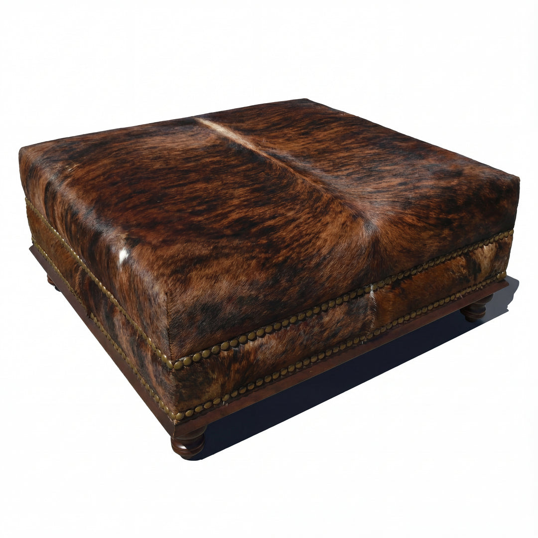 Custom Cowhide Ottoman - Dark Brindle