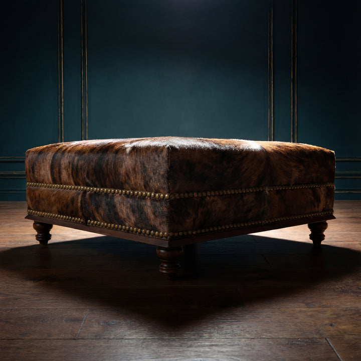 Custom Cowhide Ottoman - Dark Brindle