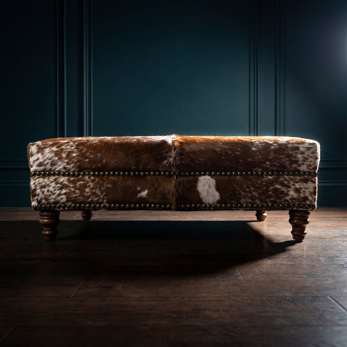 Custom Cowhide Ottoman - Speckled Brown and White