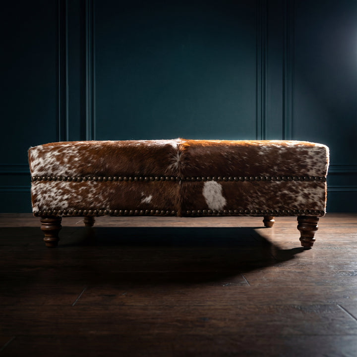 Custom Cowhide Ottoman - Speckled Brown and White