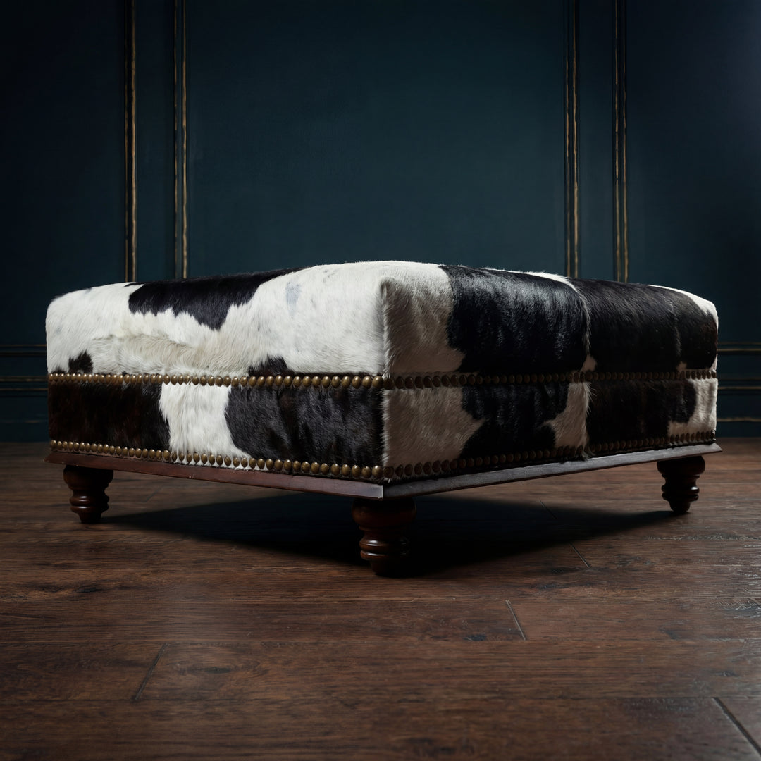 Custom Cowhide Ottoman - Black and White