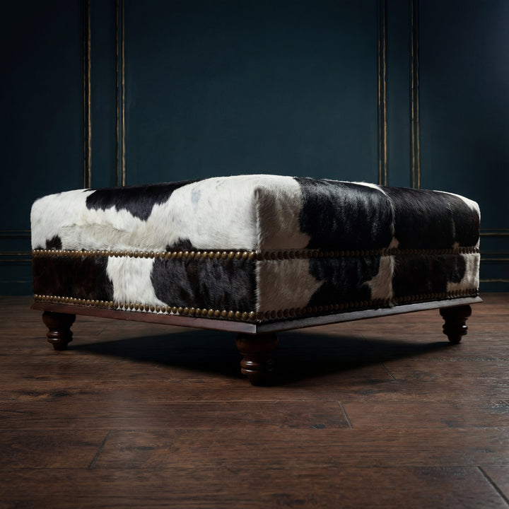 Custom Cowhide Ottoman - Black and White