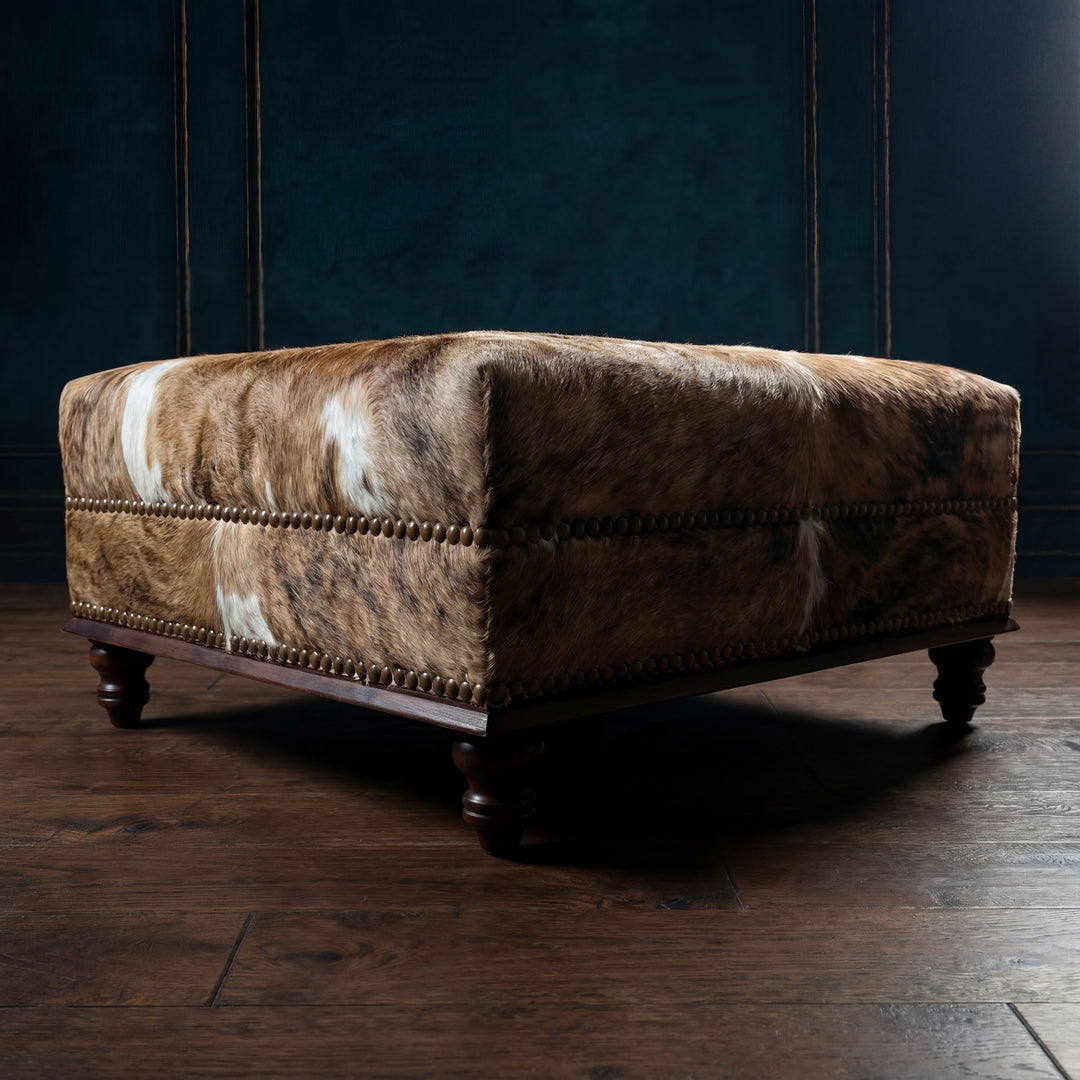 Custom Cowhide Ottoman - Medium Brindle