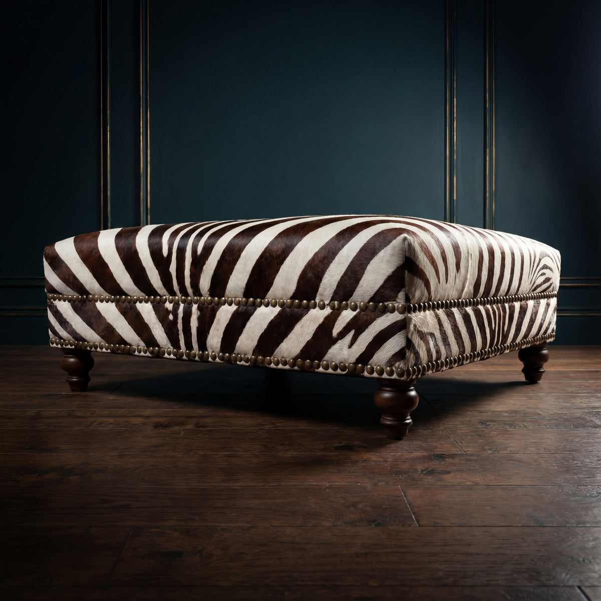 Custom Zebra Cowhide Ottoman