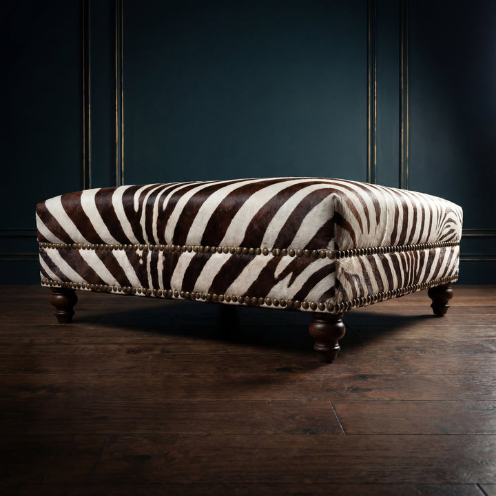 Custom Zebra Cowhide Ottoman