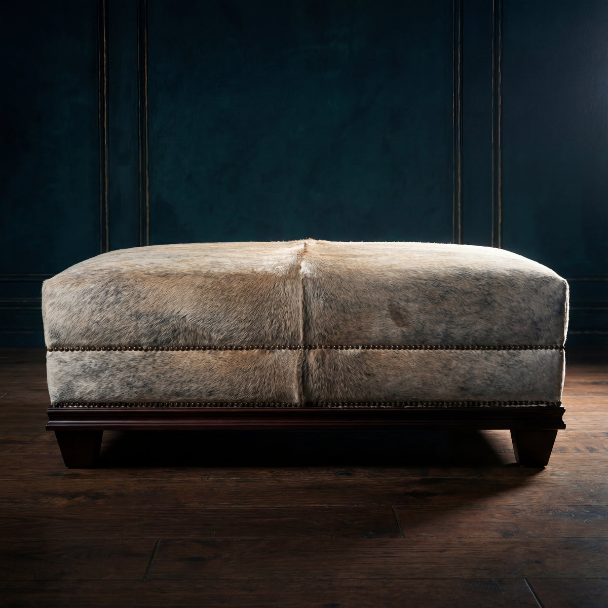 Custom Cowhide Ottoman - Beige Brindle