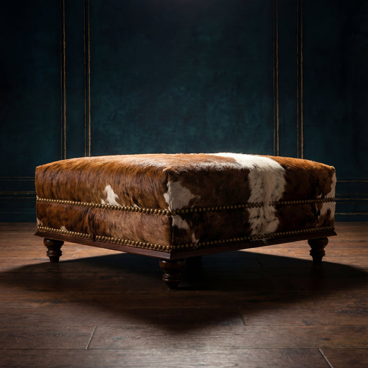 Custom Cowhide Ottoman - Brown and White