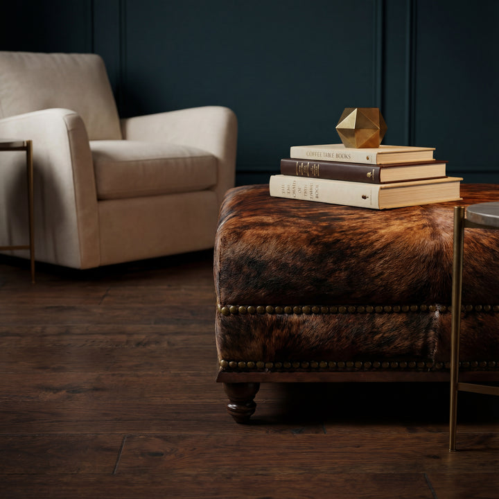 Custom Cowhide Ottoman - Dark Brindle