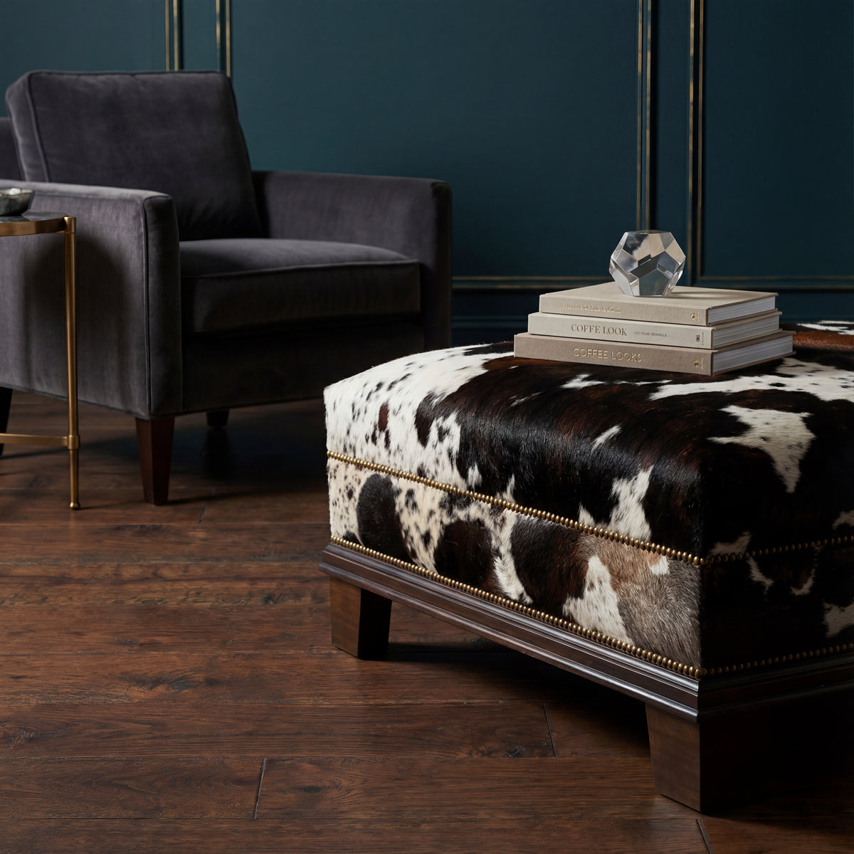 Custom Cowhide Ottoman - Tricolor