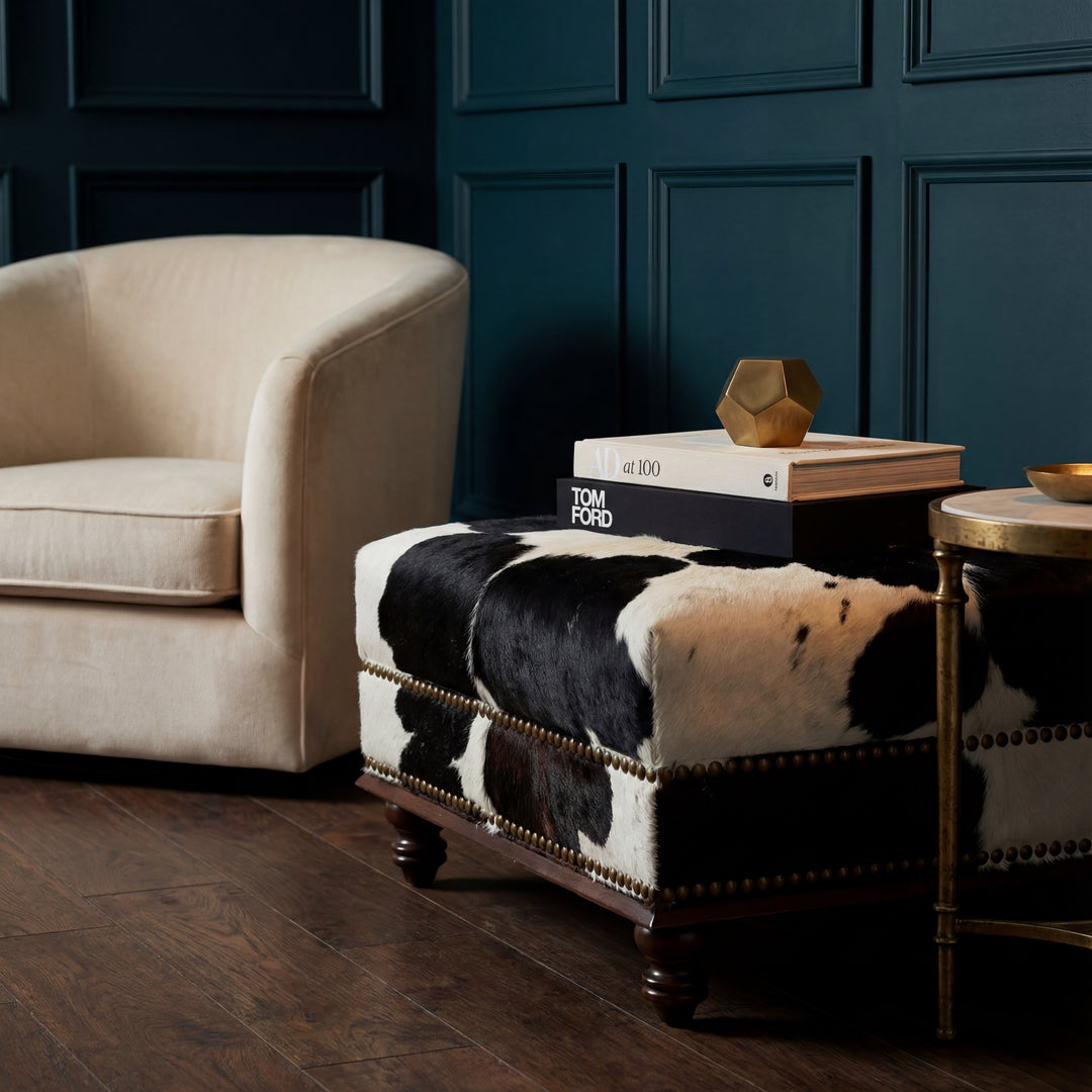 Custom Cowhide Ottoman - Black and White